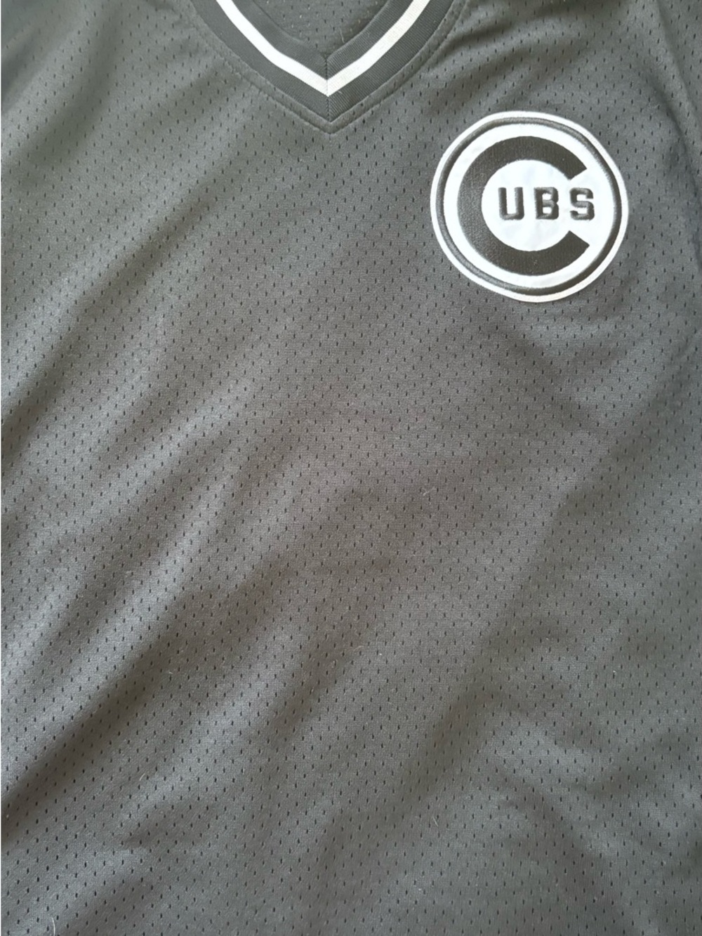 Mitchell & Ness Black V-Neck Mesh Jersey with White Stripe
